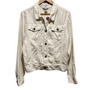 Hard Tail Forever Linen Trucker Jacket Womens Large Cream Button Up Relaxed USA